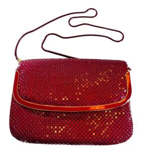 Super cute metal mesh chair mail red cocktail dressy shoulder bag clutch vintage